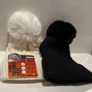 Thermal Threads (2) Pack beanies with Pompom and lining on the white hat.